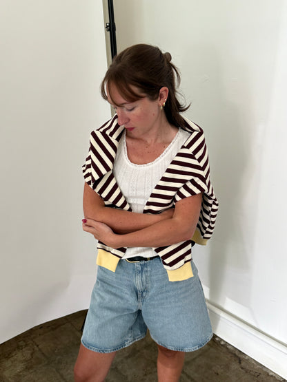Things Between Phoebe Striped Cotton Pullover Sweatshirt (Butter)