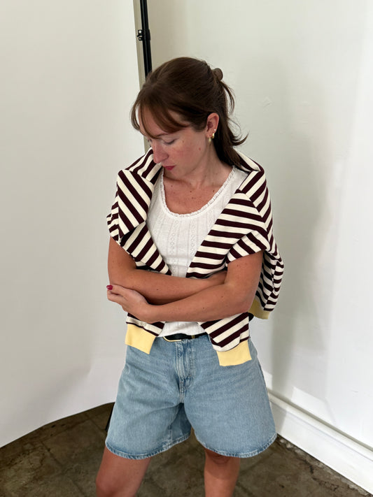 Things Between Phoebe Striped Cotton Pullover Sweatshirt (Butter)