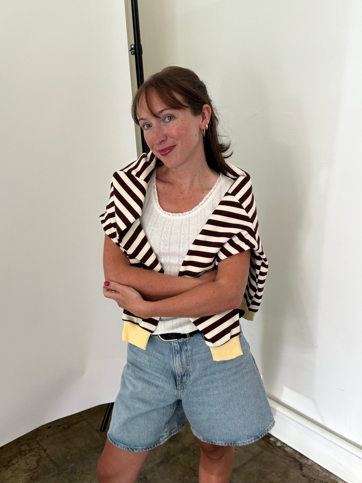 Things Between Phoebe Striped Cotton Pullover Sweatshirt (Butter)