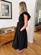 Juliette Black Flutter Sleeve Belted Tiered Midi Dress