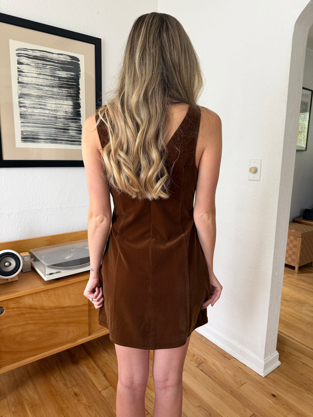 Sofie the Label Kiara Velvet High Neck Mini Dress (Brown)