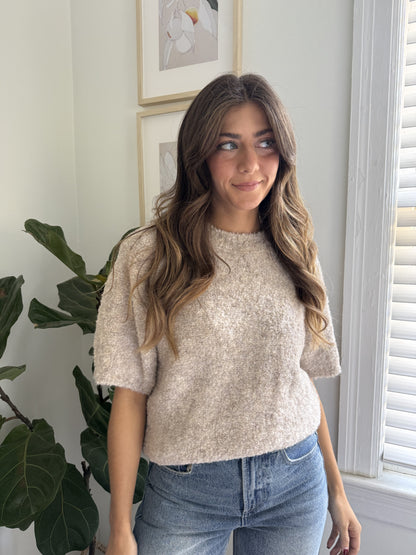 Things Between Jude Boucle Knit Short Sleeve Top (Taupe) L