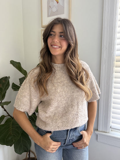 Things Between Jude Boucle Knit Short Sleeve Top (Taupe) L