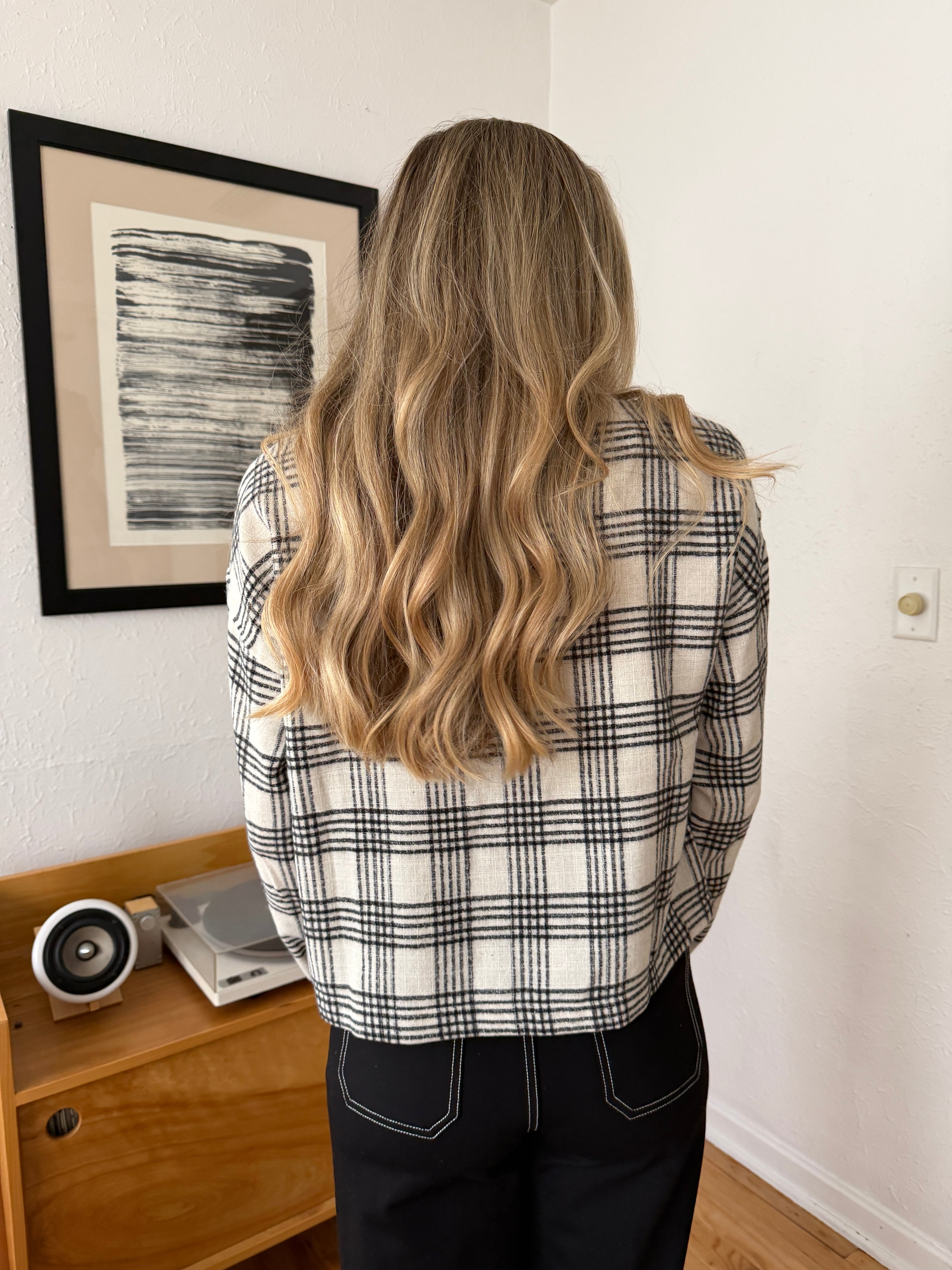 Elle Grey Zuri Black and White Plaid Long Sleeve Top