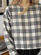 Elle Grey Zuri Black and White Plaid Long Sleeve Top