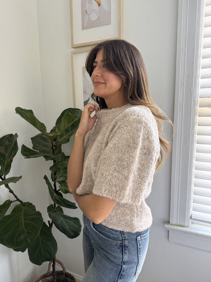 Things Between Jude Boucle Knit Short Sleeve Top (Taupe) L