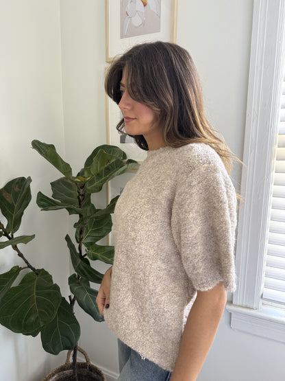 Things Between Jude Boucle Knit Short Sleeve Top (Taupe) L