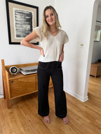 Yasmine Black Contrast Stitch Wide Leg Pants