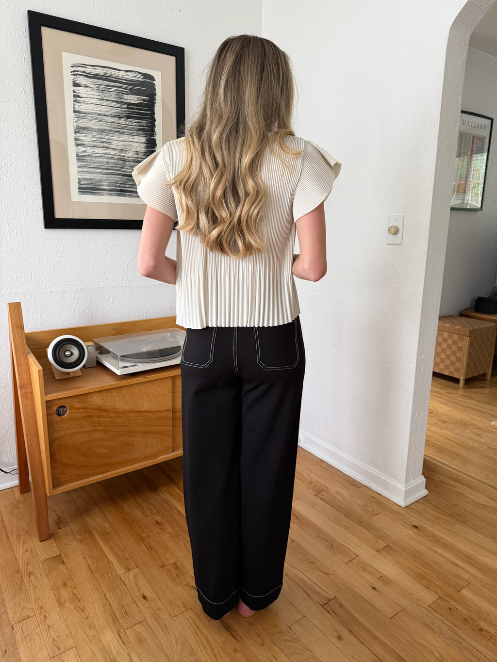 Yasmine Black Contrast Stitch Wide Leg Pants