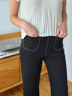 Yasmine Black Contrast Stitch Wide Leg Pants