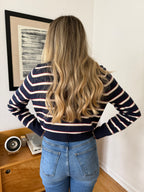 Elle Grey Zara Navy Striped Button Cardigan Sweater