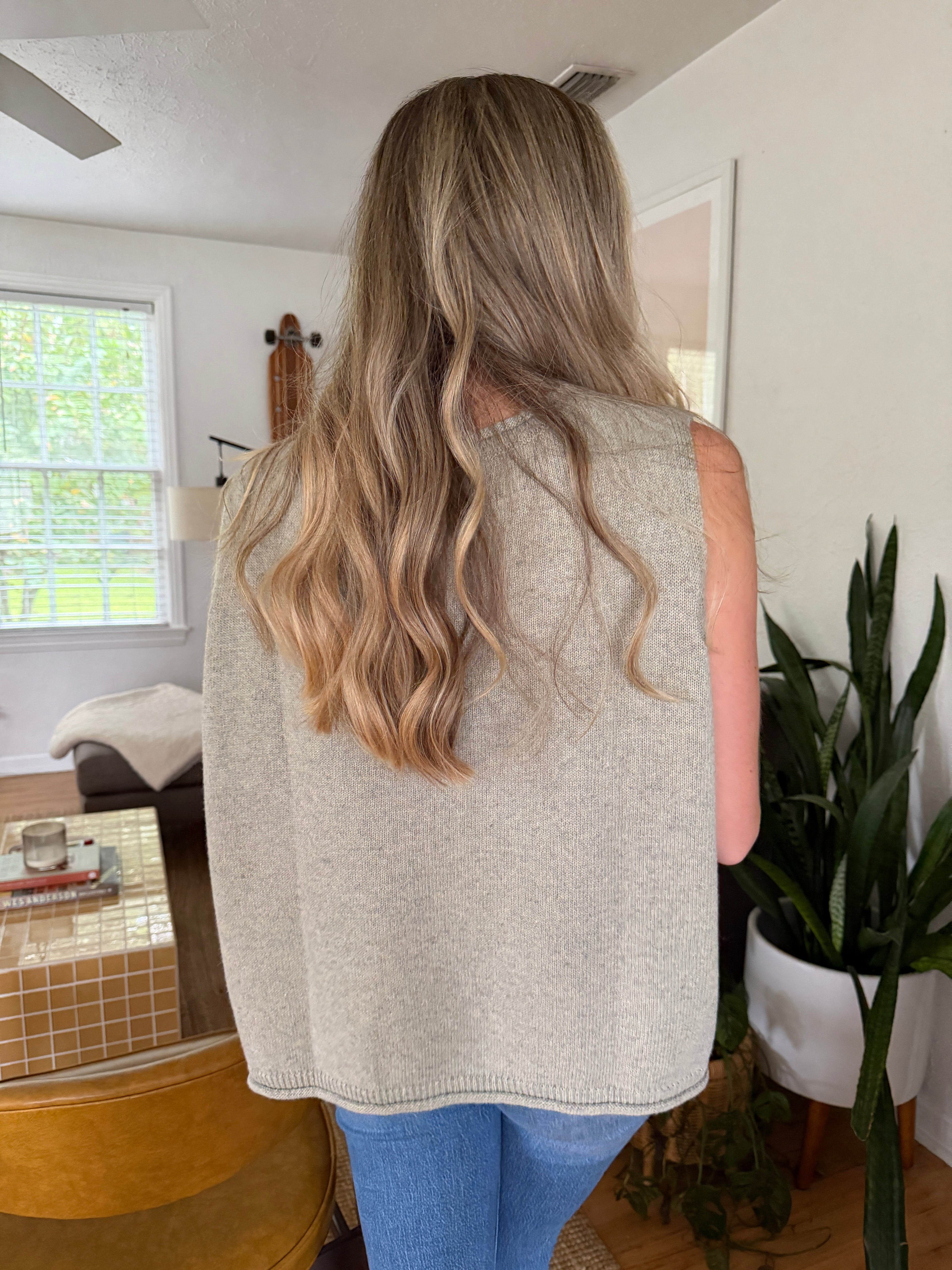 Elle Grey Walker Grey Oversized Sleeveless Knit Top