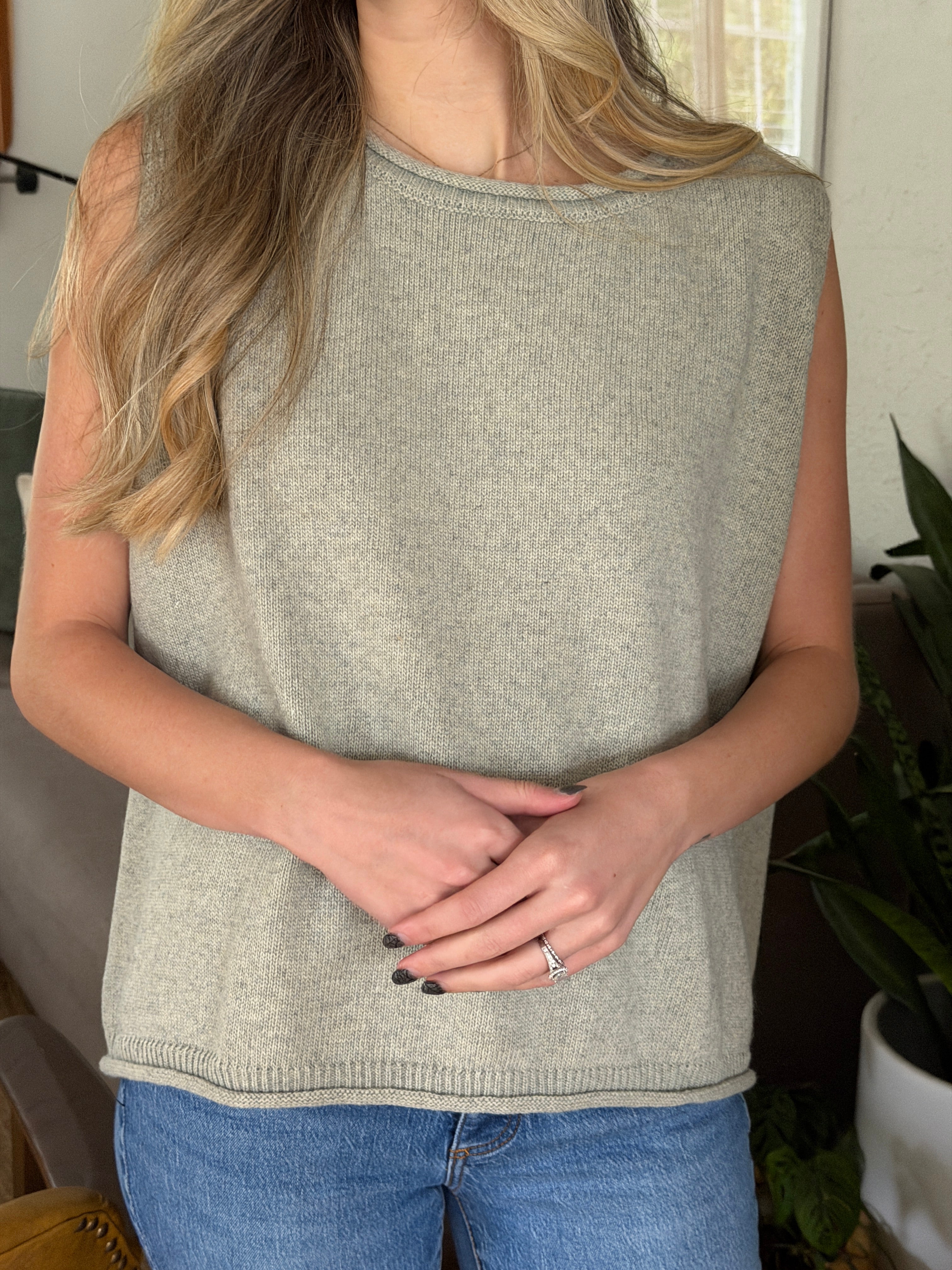 Elle Grey Walker Grey Oversized Sleeveless Knit Top