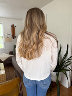 Elle Grey Willow White Relaxed Henley Long Sleeve T-Shirt