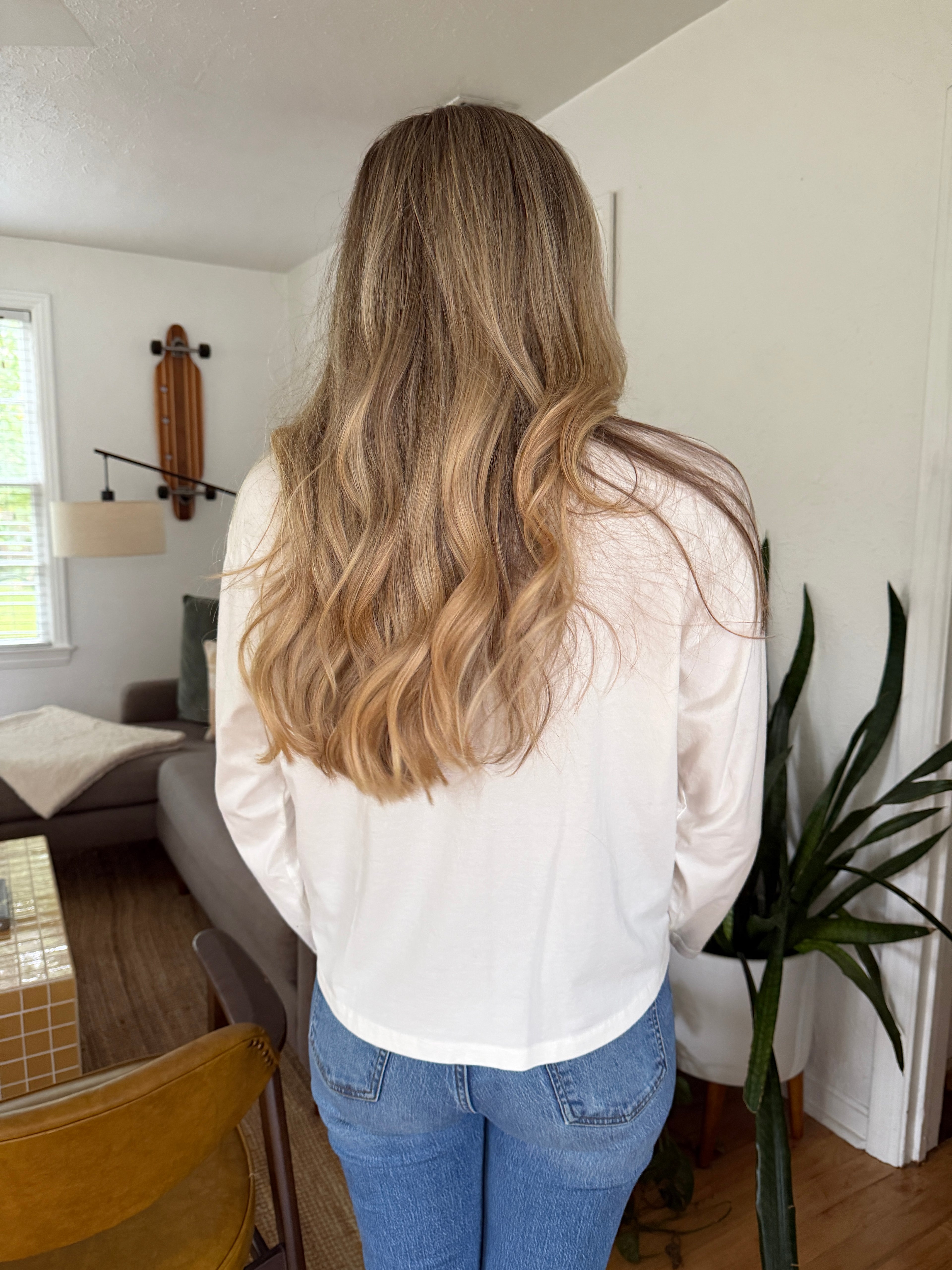 Elle Grey Willow White Relaxed Henley Long Sleeve T-Shirt