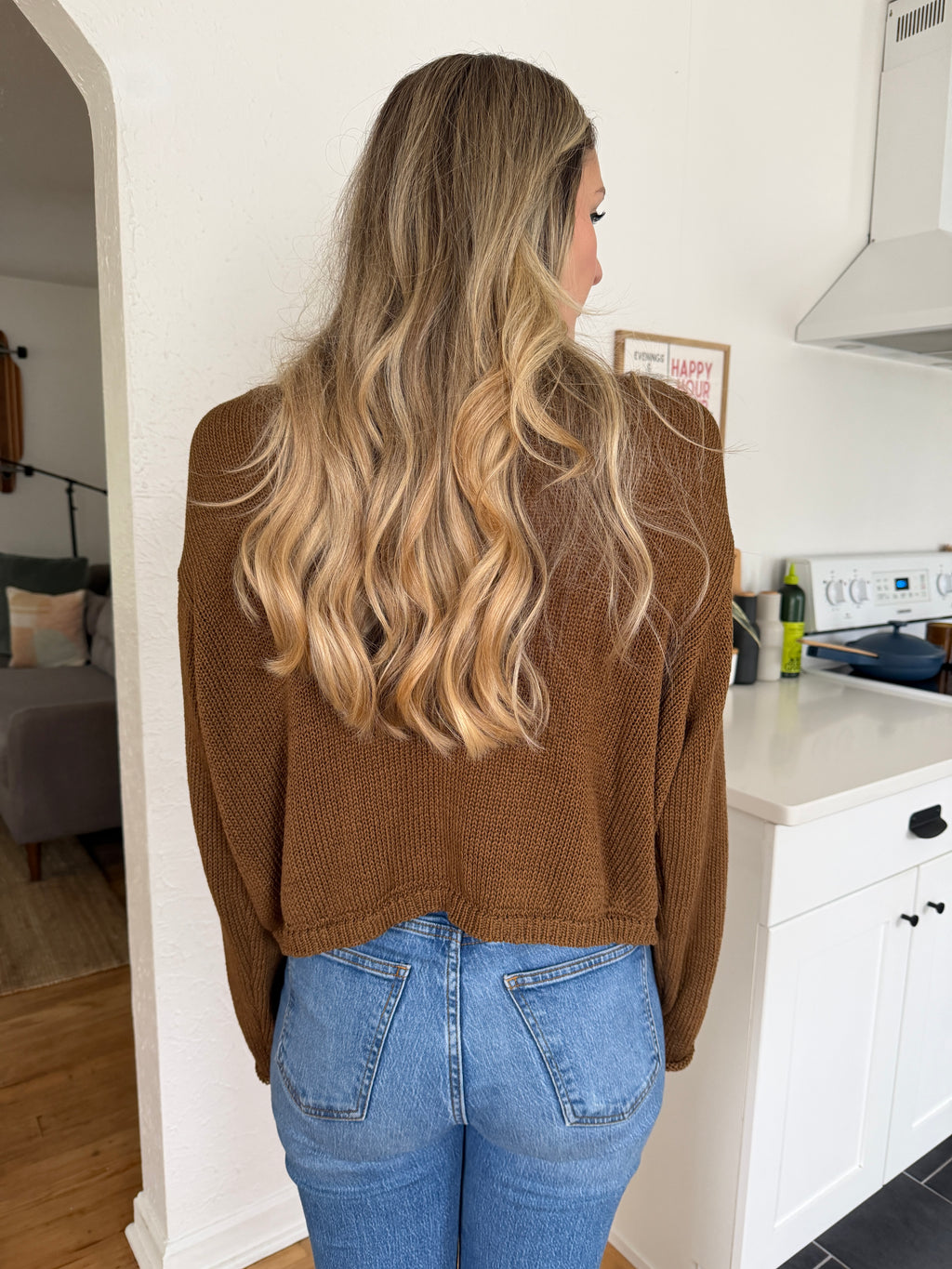 Miou Muse Wyatt Brown Woven Knit Buttoned Cardigan