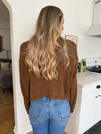 Miou Muse Wyatt Brown Woven Knit Buttoned Cardigan