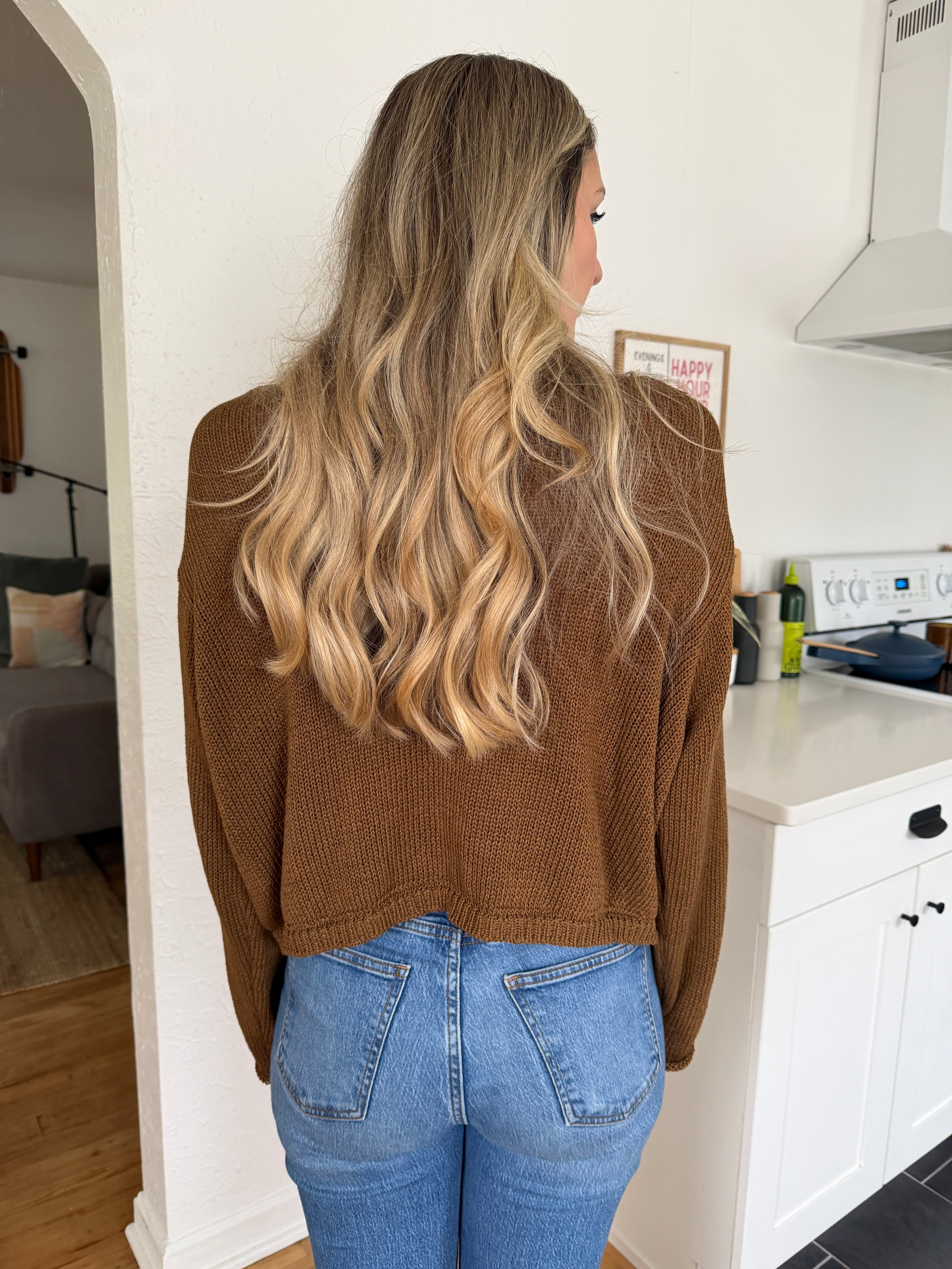 Miou Muse Wyatt Brown Woven Knit Buttoned Cardigan