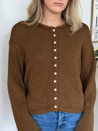 Miou Muse Wyatt Brown Woven Knit Buttoned Cardigan