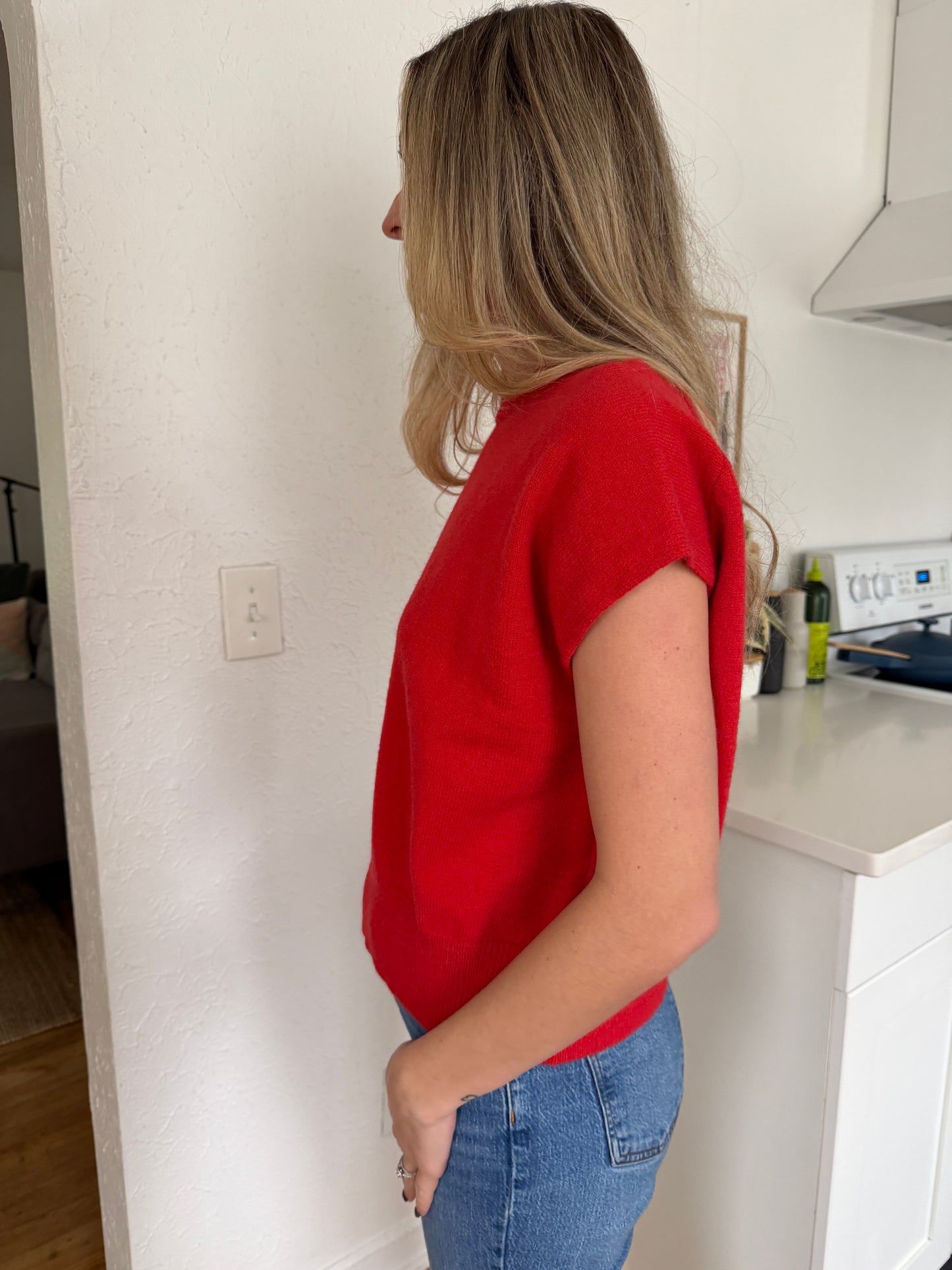 Miou Muse Victoria Short Sleeve Soft Knit Top (Red)