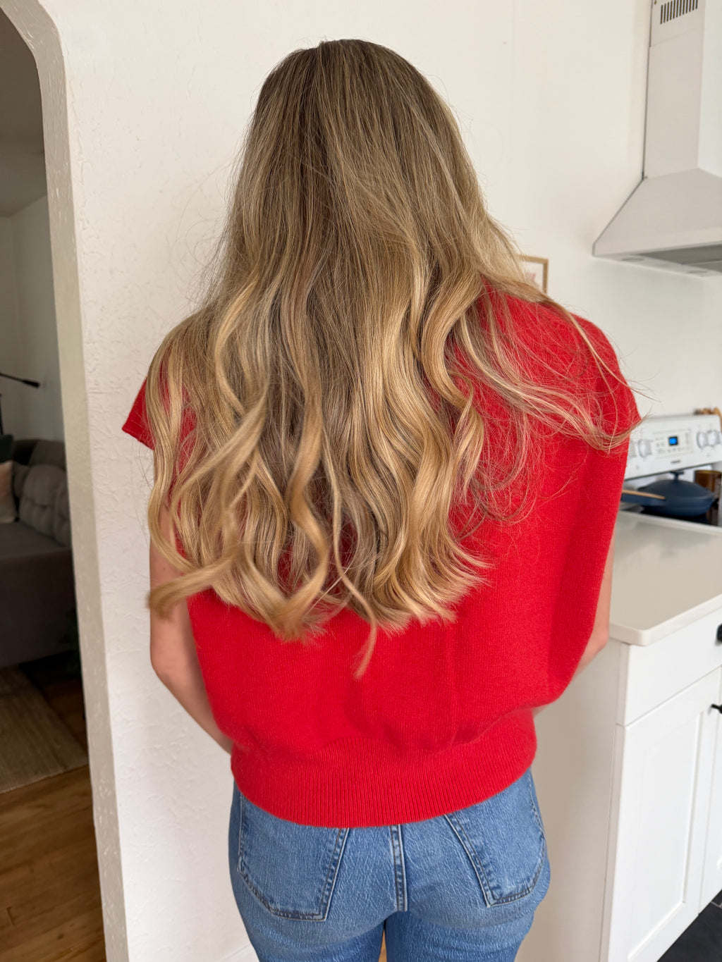 Miou Muse Victoria Short Sleeve Soft Knit Top (Red)