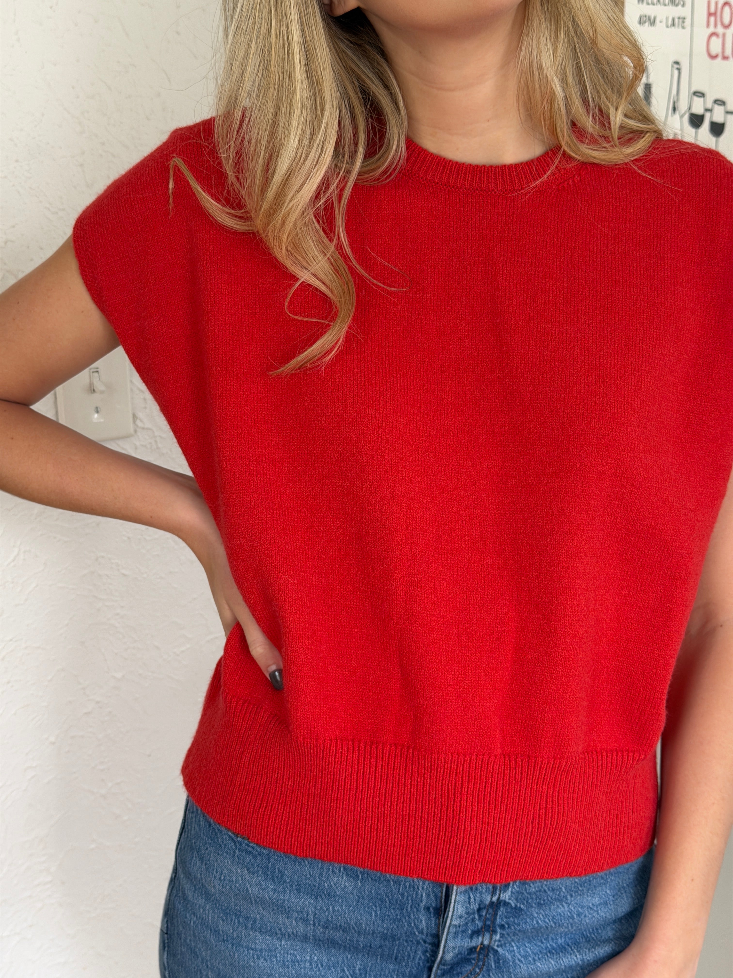 Miou Muse Victoria Short Sleeve Soft Knit Top (Red)