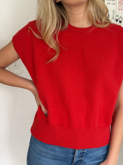 Miou Muse Victoria Short Sleeve Soft Knit Top (Red)