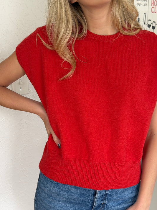 Miou Muse Victoria Short Sleeve Soft Knit Top (Red)