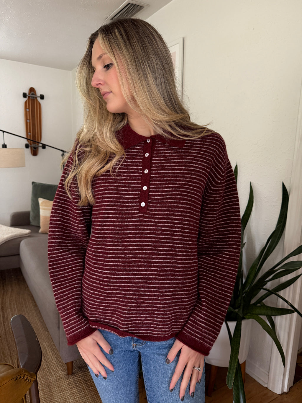 Things Between Valerie Burgundy Polo Rugby Sweater
