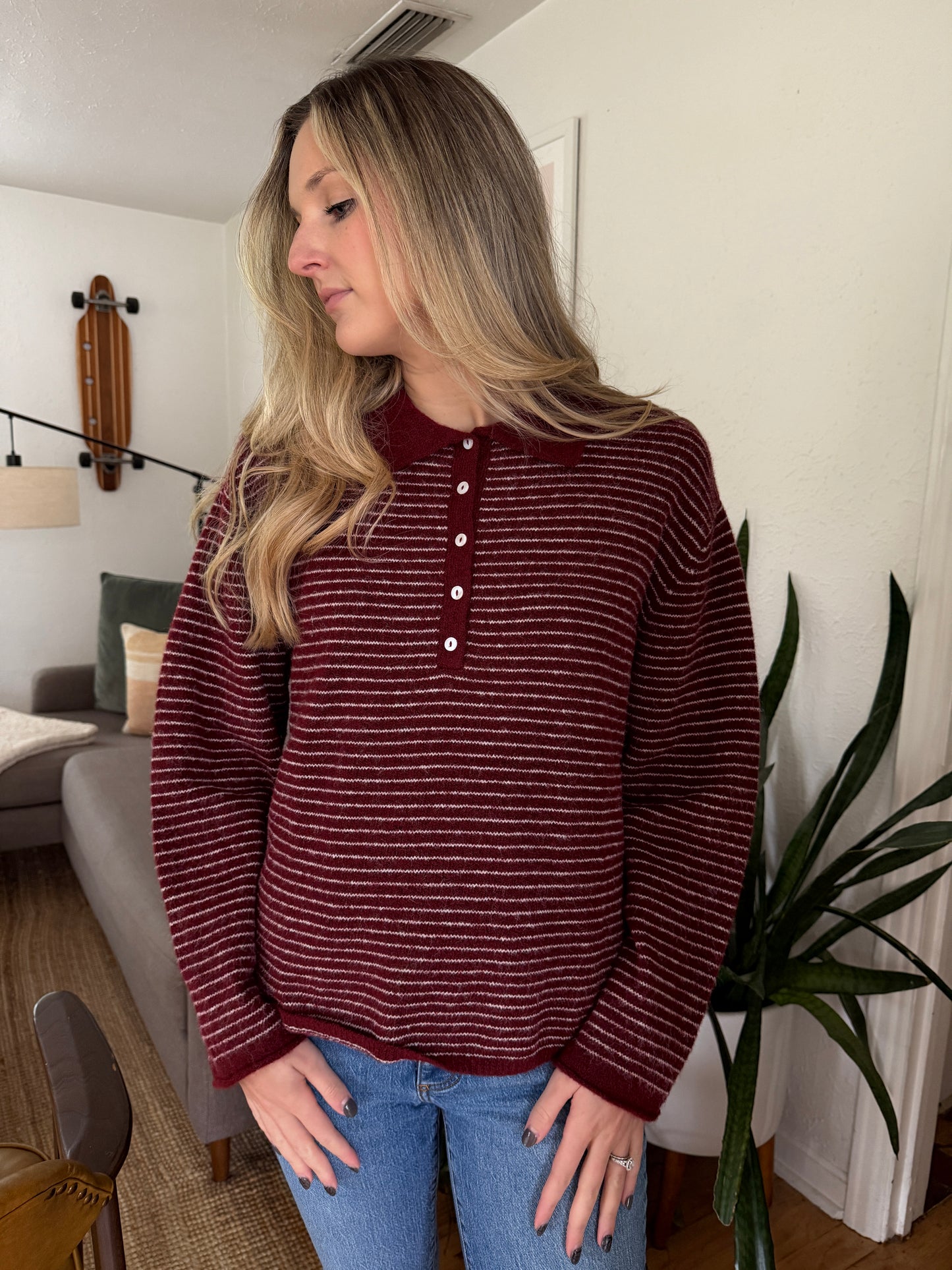 Things Between Valerie Burgundy Polo Rugby Sweater