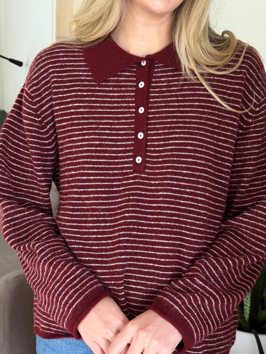 Things Between Valerie Burgundy Polo Rugby Sweater