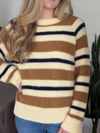 FRNCH Wendy Fuzzy Striped Crewneck Sweater