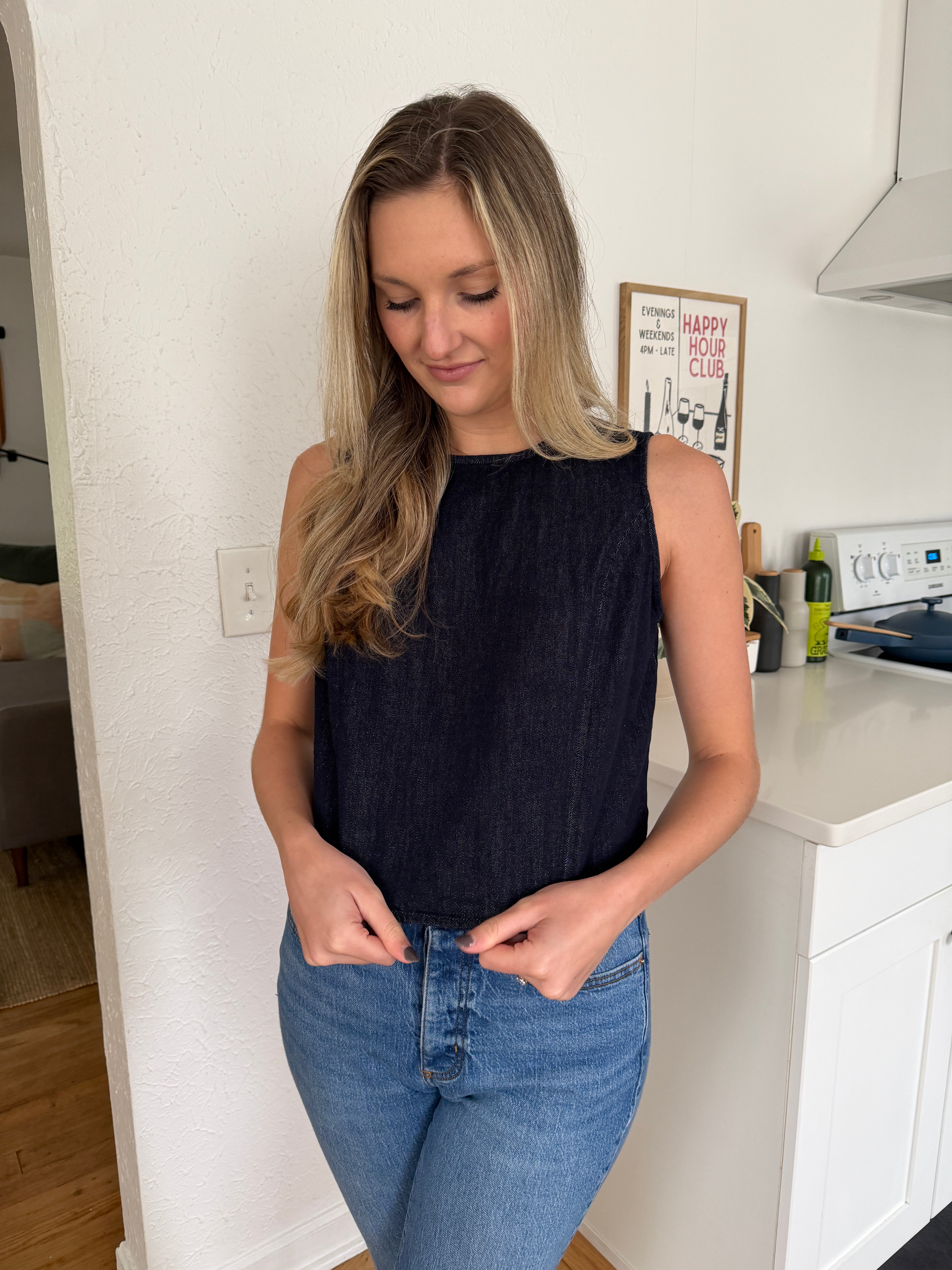 Willa Dark Denim Relaxed Sleeveless Top
