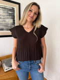 Winnie Pleated Flutter Short Sleeve Top (Brown)