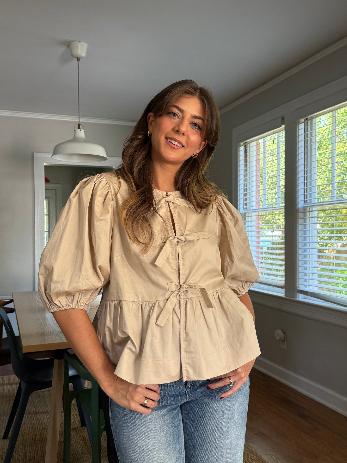 Sofie the Label Cara Cotton Poplin Tie Top (Tan)
