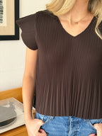 Winnie Pleated Flutter Short Sleeve Top (Brown)