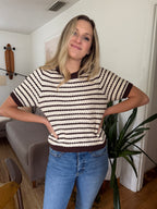 PINCH Winter Brown and Cream Knit Puff Sleeve Top