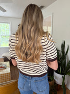 PINCH Winter Brown and Cream Knit Puff Sleeve Top