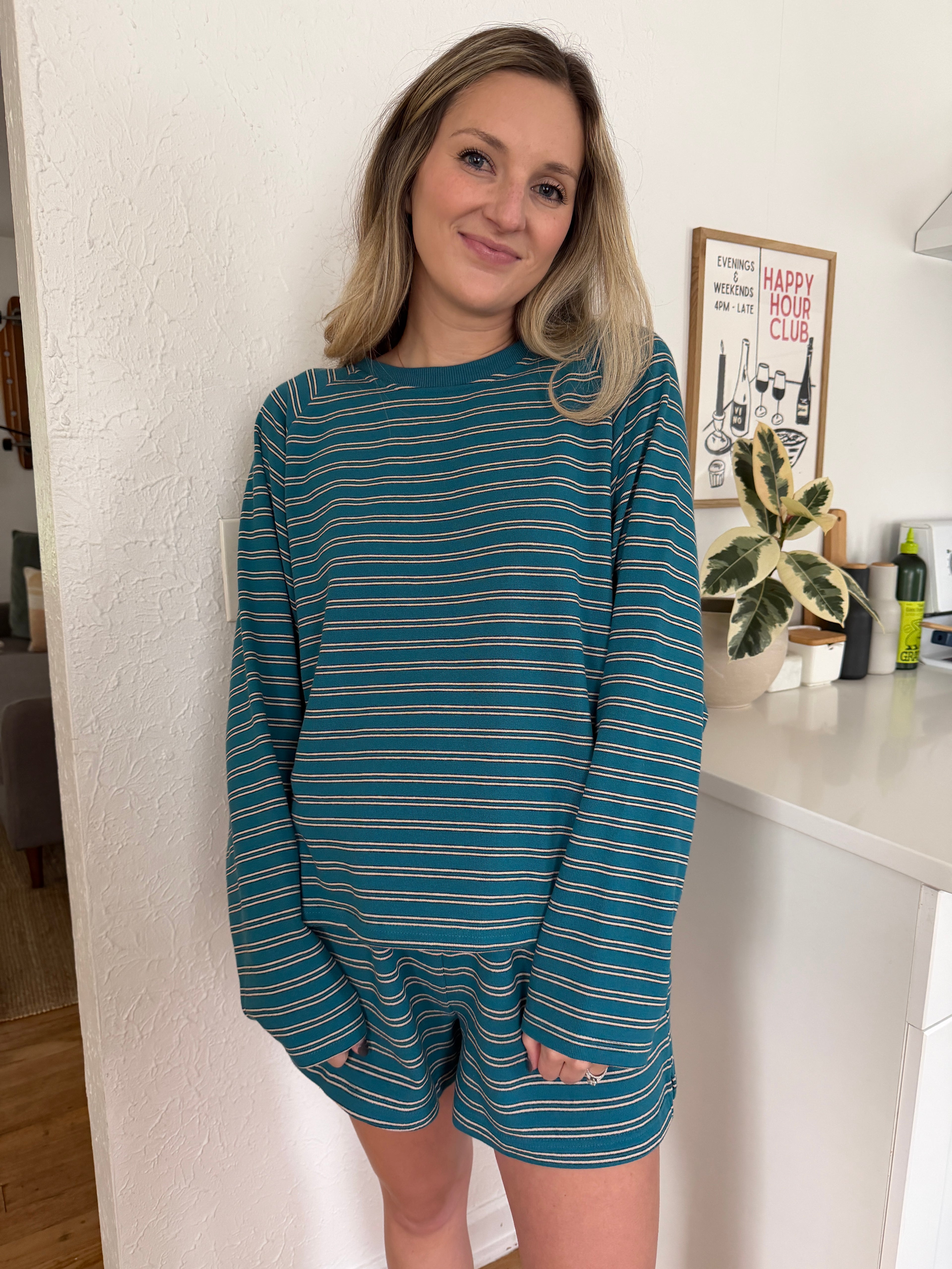 Things Between Wynn Teal Striped Cotton Shorts