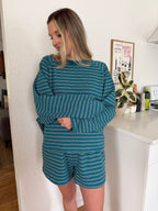 Things Between Wynn Teal Striped Cotton Shorts