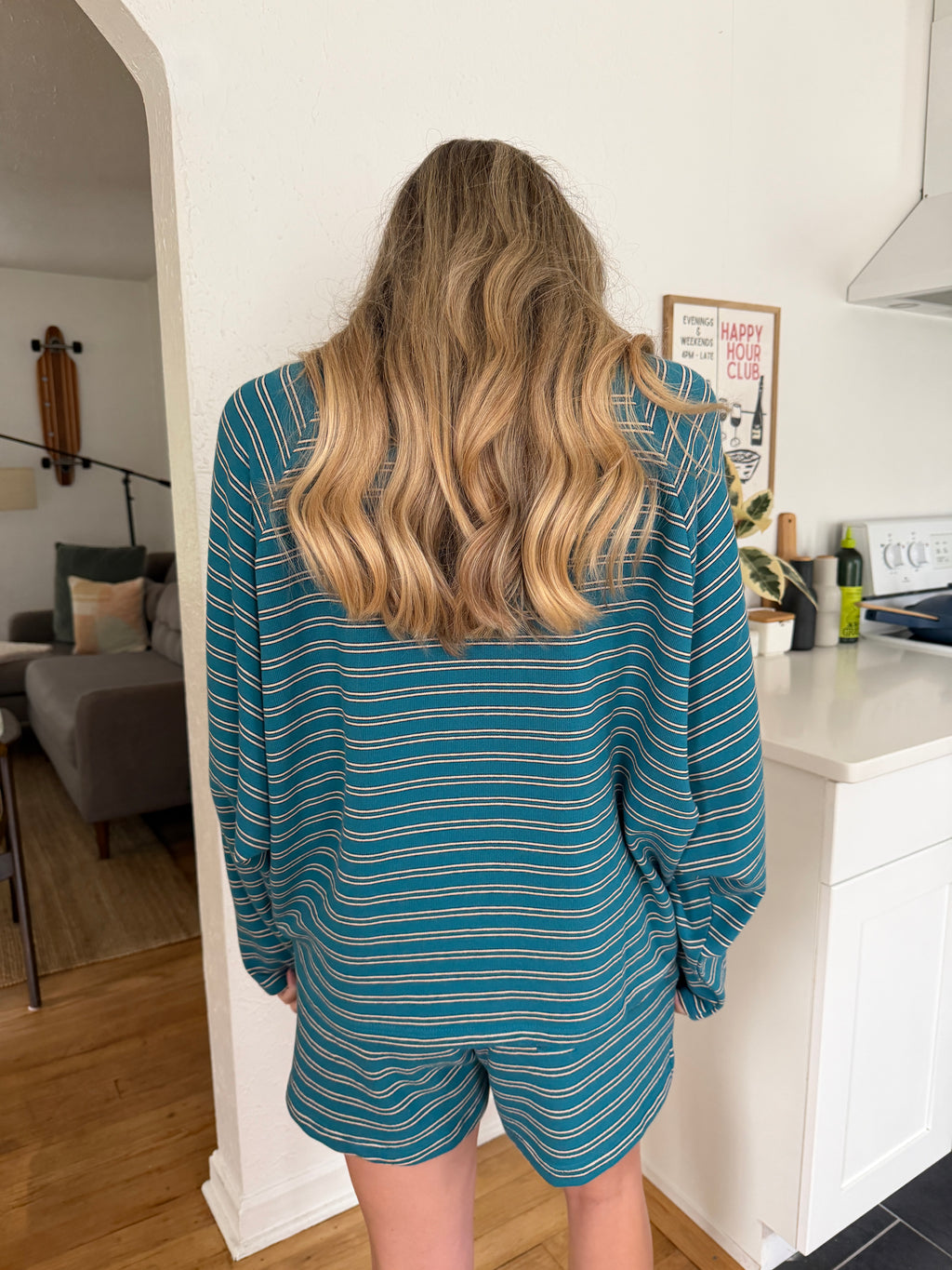 Things Between Wynn Teal Striped Cotton Sweater