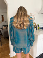 Things Between Wynn Teal Striped Cotton Sweater