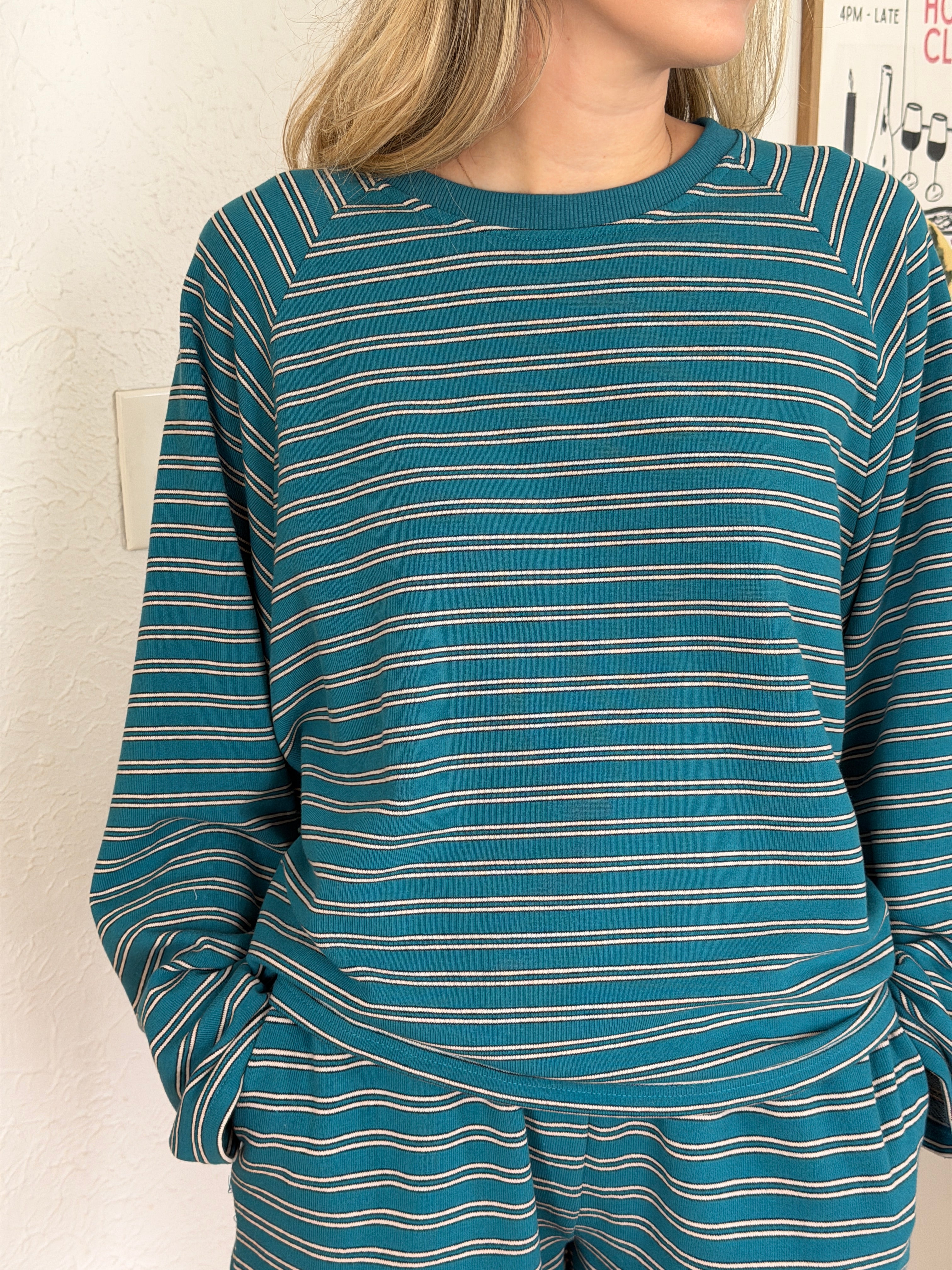 Things Between Wynn Teal Striped Cotton Sweater