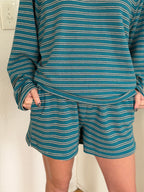 Things Between Wynn Teal Striped Cotton Shorts