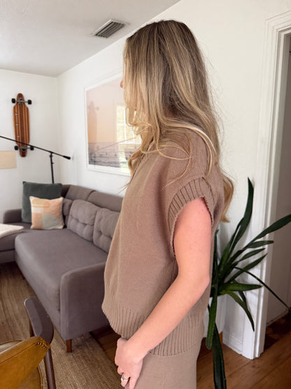 Miou Muse Zoe Taupe Knit Sleeveless V-Neck Top