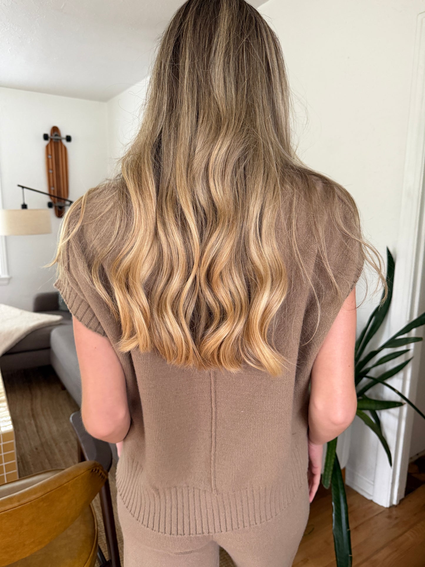 Miou Muse Zoe Taupe Knit Sleeveless V-Neck Top