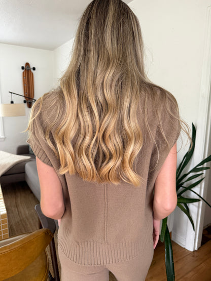 Miou Muse Zoe Taupe Knit Sleeveless V-Neck Top