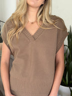 Miou Muse Zoe Taupe Knit Sleeveless V-Neck Top