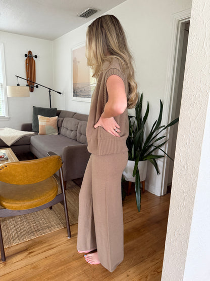 Miou Muse Zoe Taupe Knit Wide Leg Pants