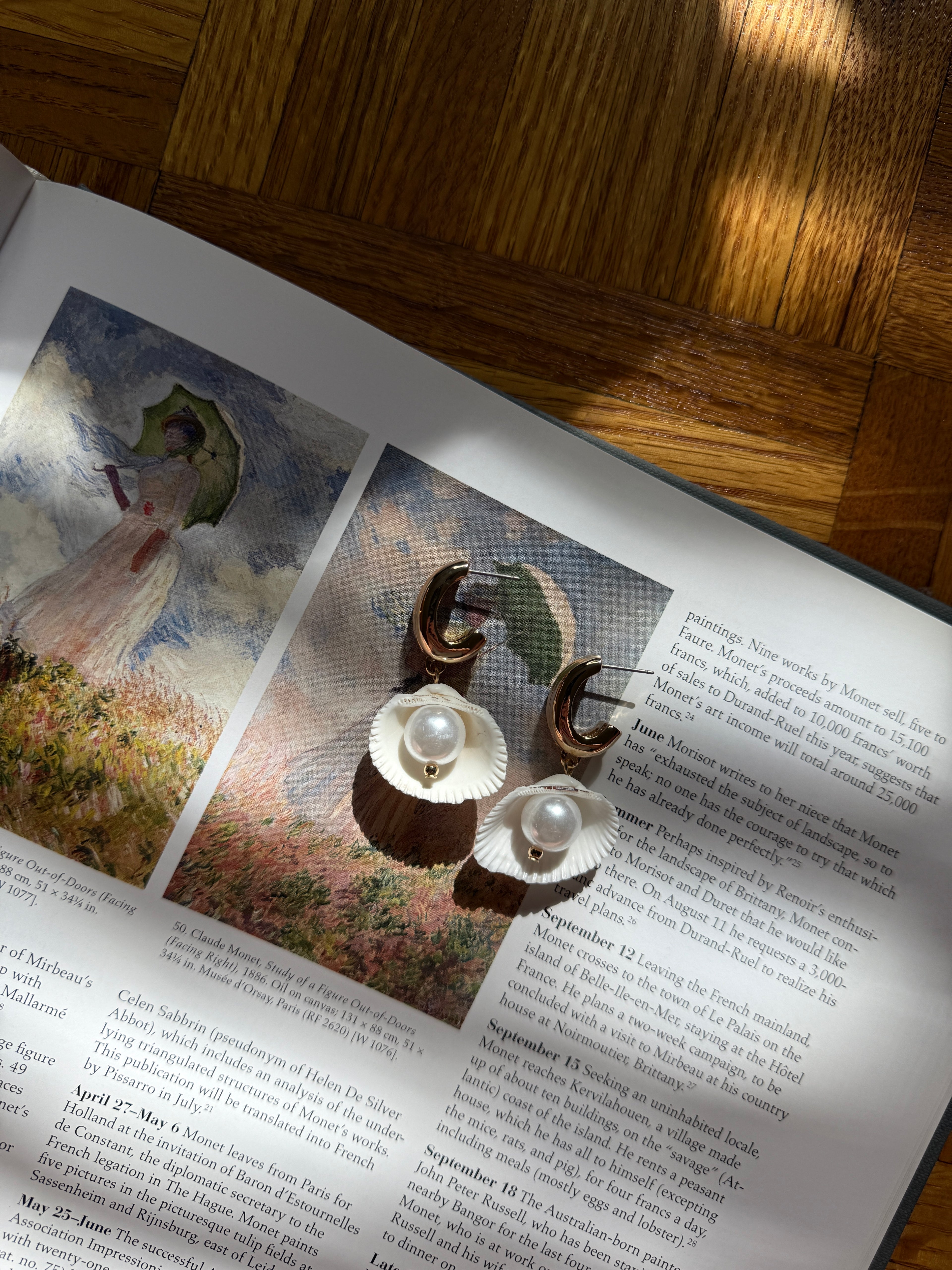 Shell Dangle Textured Hoop Earrings